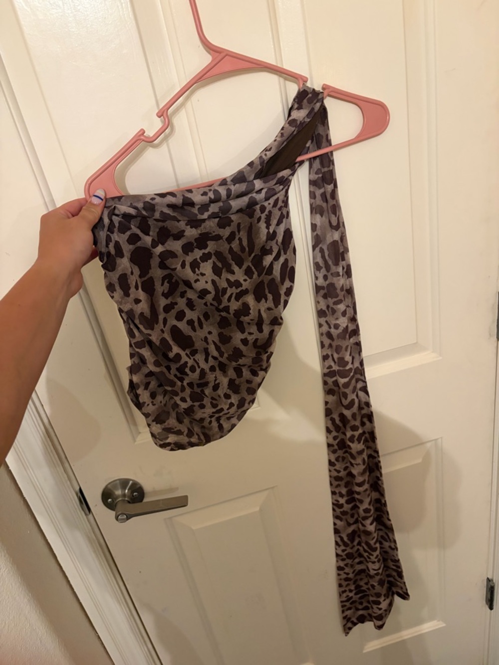 Leopard Print One-Shoulder Top in Taupe and Black